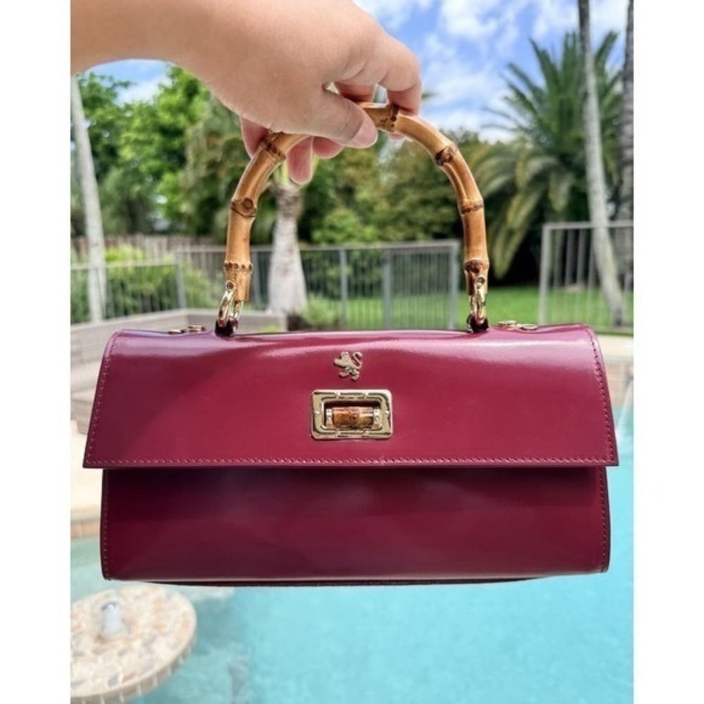Pratesi Firenze Castalia Lady Bag Italian Leather Bamboo Top Handle Burgundy